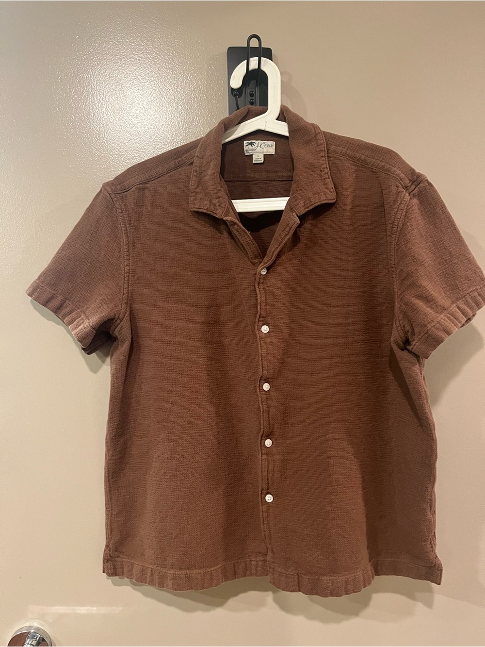 J.Crew Short Sleeve Textured Camp Collar Shirt Brown Size L